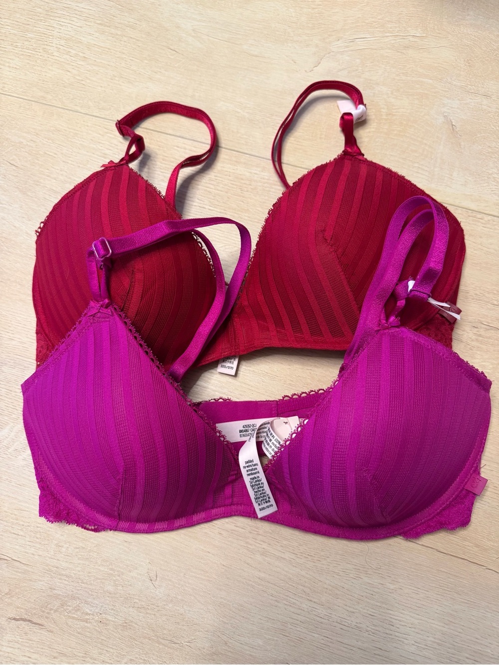 Victoria's Secret Pink and Red Padded T-Shirt Bras